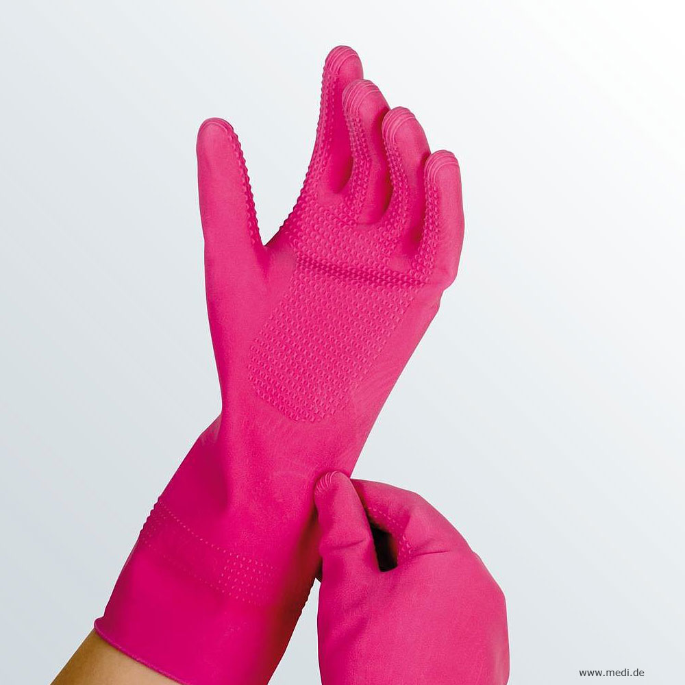  medi Gummihandschuhe als Anziehhilfe für Kompressionsstrümpfe, mit Noppen zum besseren Greifen, Farbe: Pink