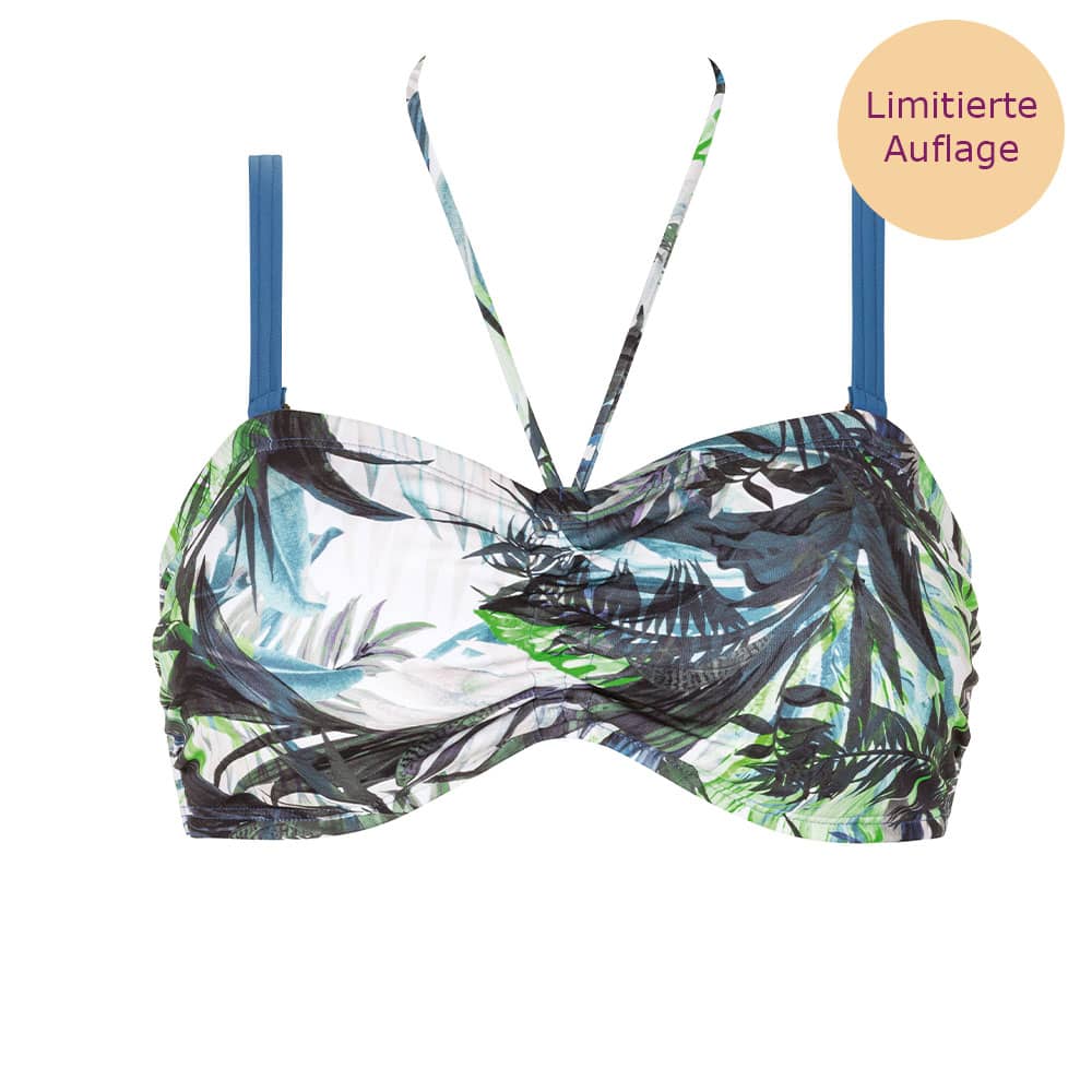 Amoena Modern Jungle Bikinitop blau grün Ansicht vorne mit Logo Amoena Modern Jungle Bikinitop blau grün Ansicht vorne mit Logo
