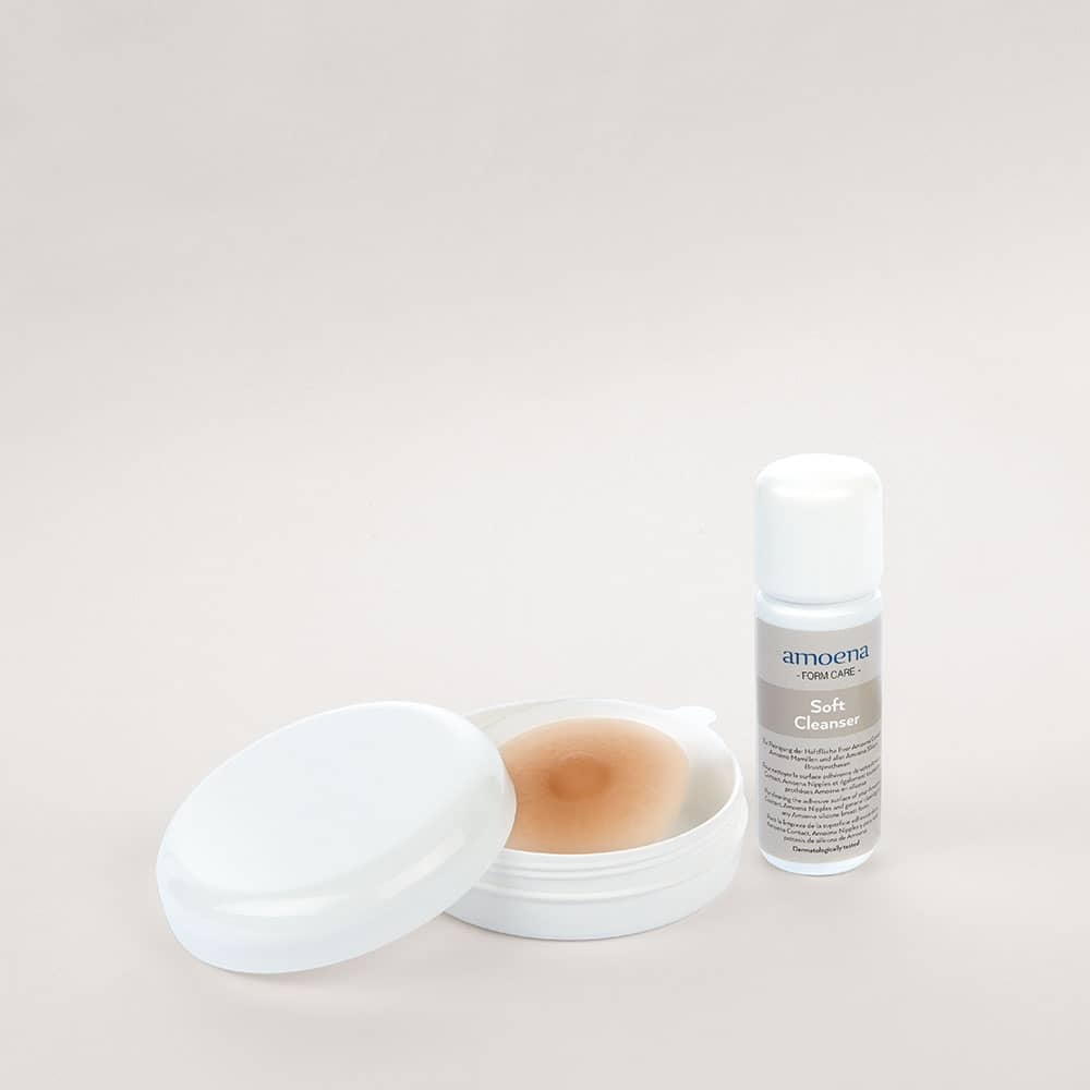 Amoena Selbsthaftende Mamillen Set mit Amoena Soft Cleanse