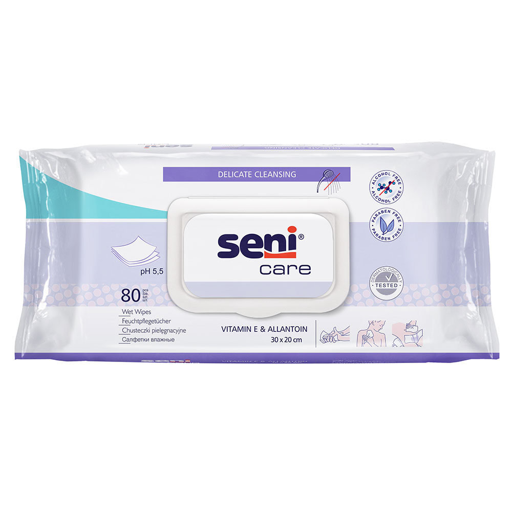Seni Care Feuchtpflegetücher zur Erfrischung der Haut, reinigt sanft und wirkt entzündungshemmend