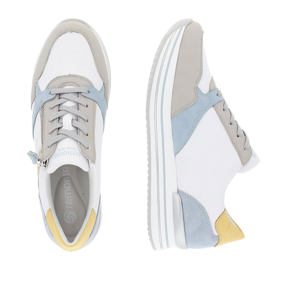 Remonte Damen Sneaker Pastell-Multicolor Paar, einer seitlich, einer von oben