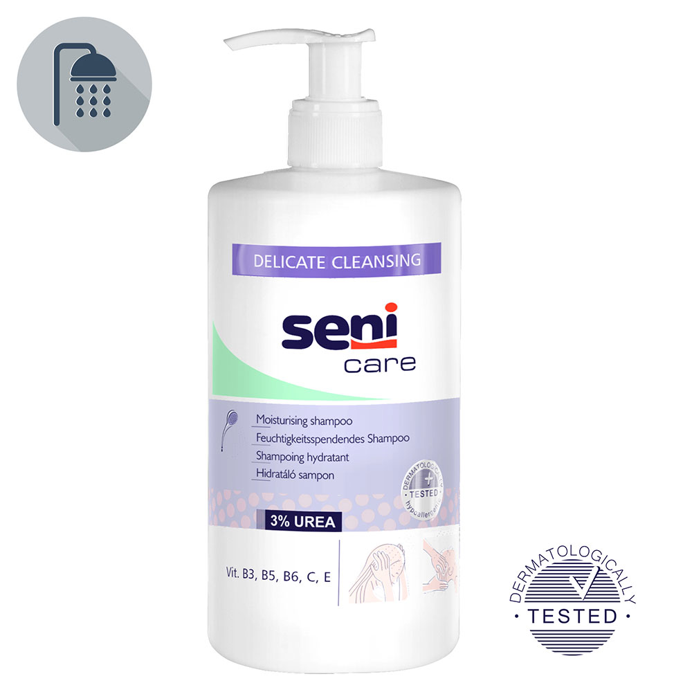 Seni Care Shampoo mit 3% Urea, für die Reiniung aller Haartypen, besonders geeignet bei trockener Kopfhaut