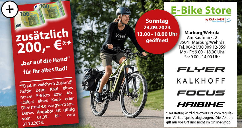 Zusätzliche E-Bike Aktion im Herbst E-Bike Aktion: Zusätzlich 200€ für Ihr altes Rad.
