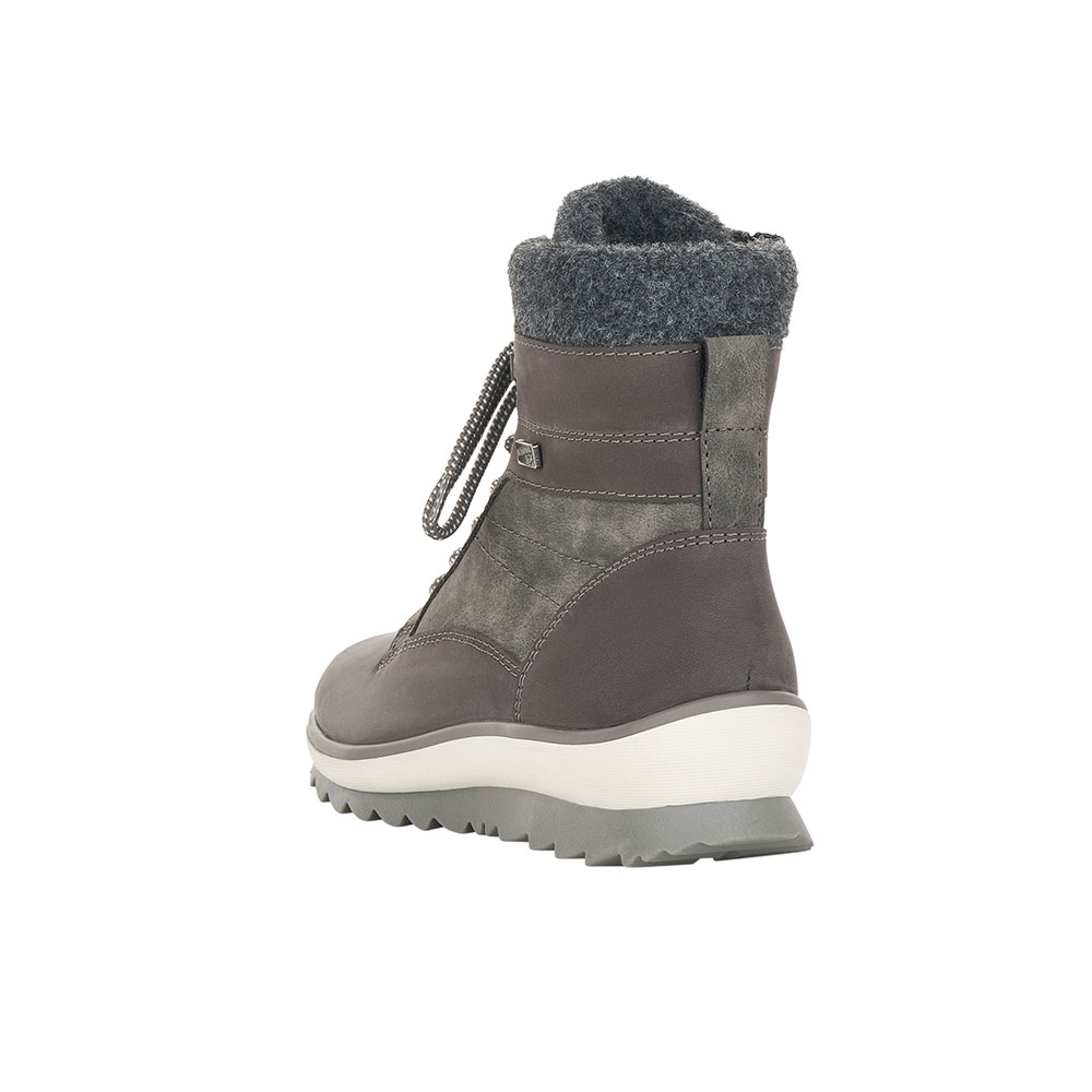 Remonte Schnürstiefel Grau Ferse von hinten