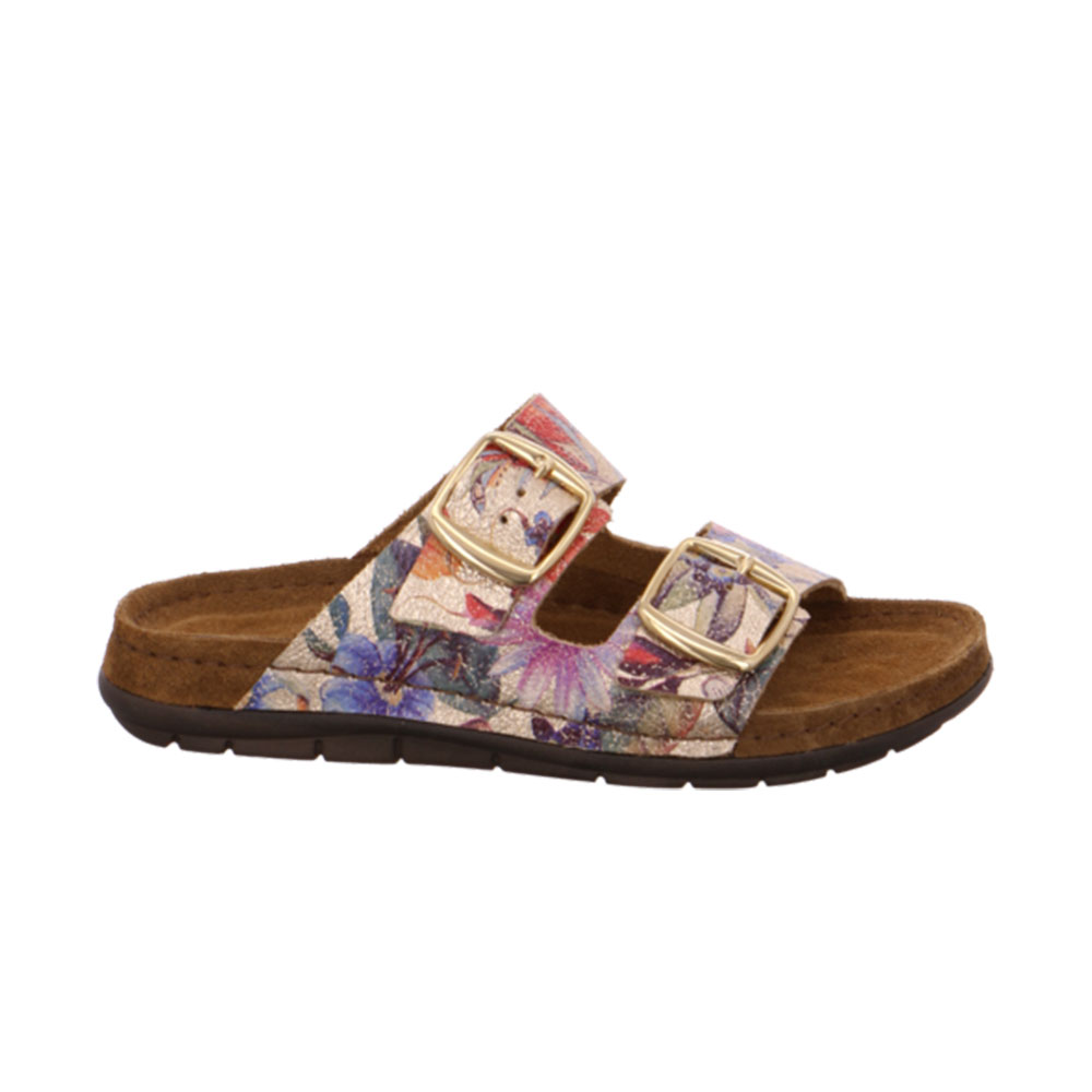 Rohde Damen Pantolette mit zwei Riemen Gold-Flower Aussenseite