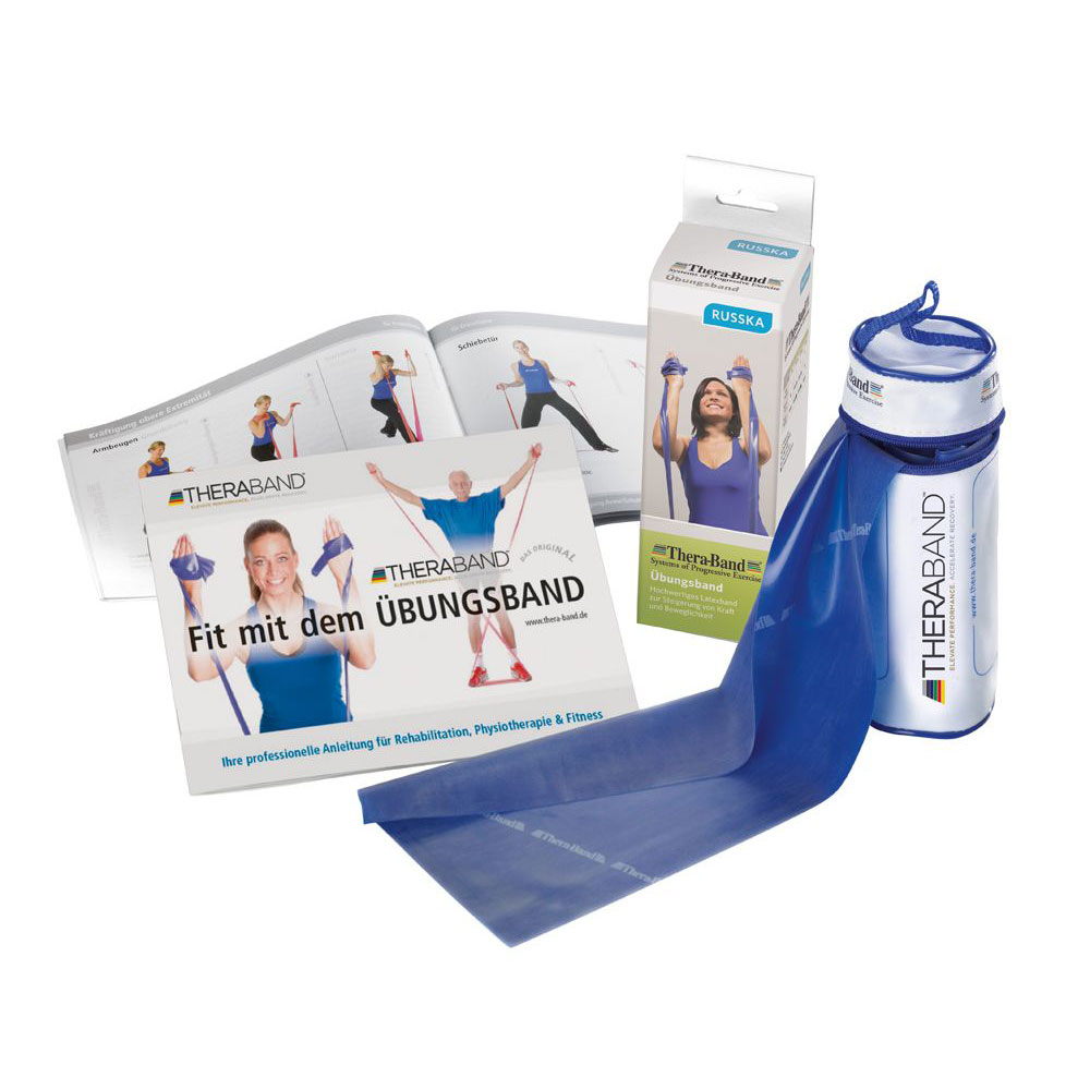 Theraband Trainingsband Travel in Blau - mit Aufbewahrungstasche und Übungsanleitung