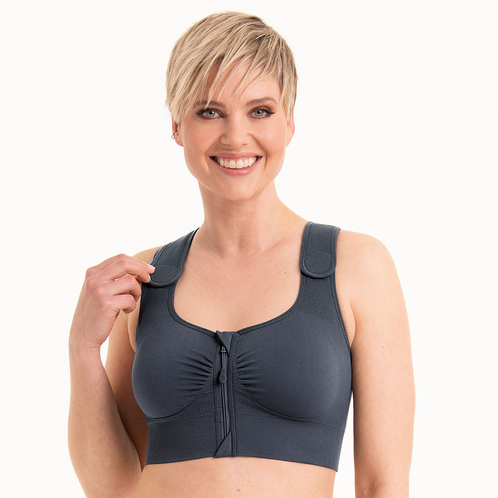 Anita care Kompressions-BH Almeria in Anthrazit getragen am Model von Vorne