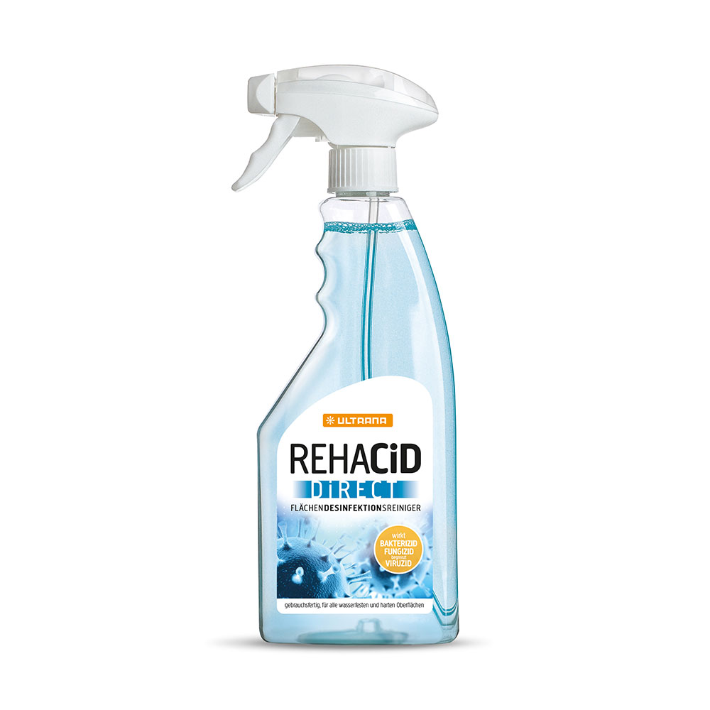 Rehahilfsmittel einfach reinigen und desinfizieren: Ultrana Flächendesinfektionsreiniger RehaCID Direct