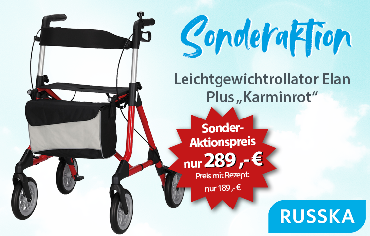 Rollator-Sonderaktion: Der Leichtgewichtrollator Elan Plus in Karminrot zum limitierten Sonder-Preis