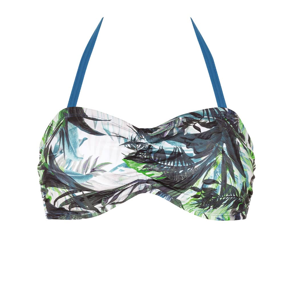 Amoena Modern Jungle Bikinitop blau grün Ansicht vorne mit Neckholder Amoena Modern Jungle Bikinitop blau grün Ansicht vorne mit Neckholder